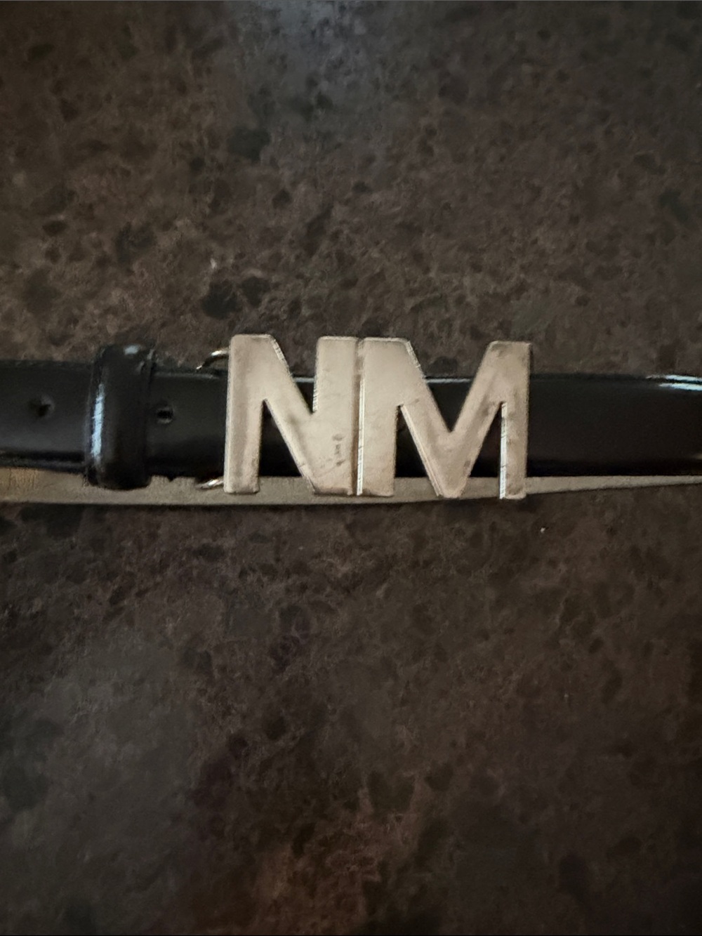 Vintage Nicole Miller Black Leather Belt with Silver 'NM' Buckle